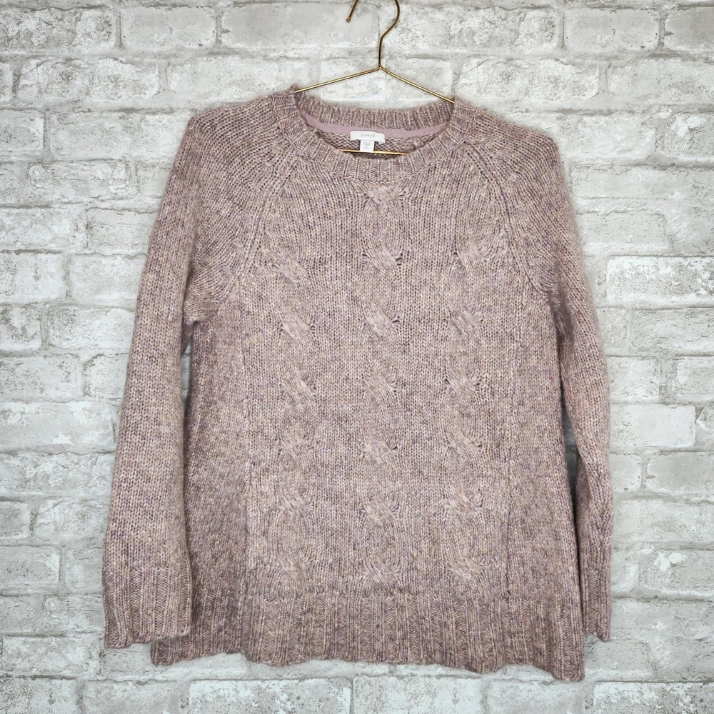 Pure Jill Knit Sweater Lavender Cable Knit Wool Blend Cozy Small Petite
